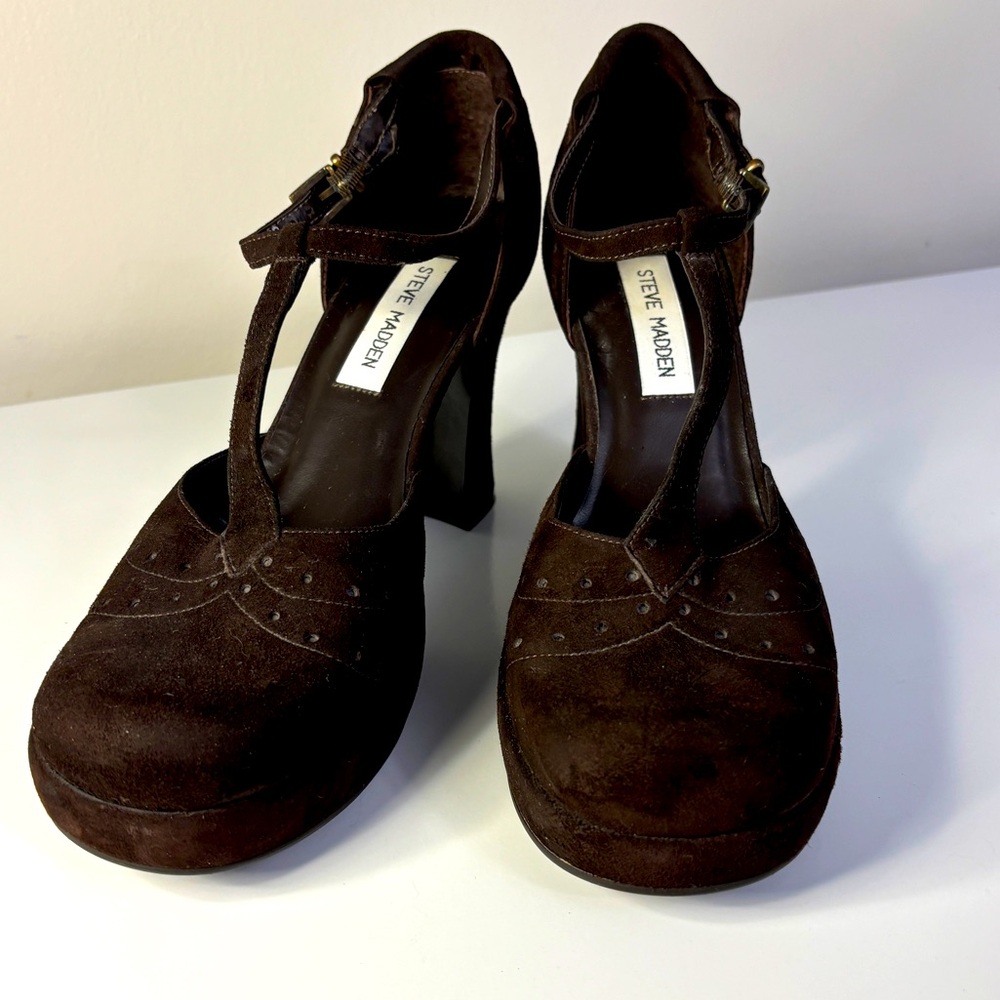 Steve Madden Vintage Brown Suede Chunky Heels